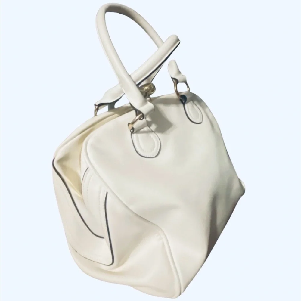 VERSACE 19V69 White Cambridge Kiss Lock Satchel Handbag, Vintage. EUC